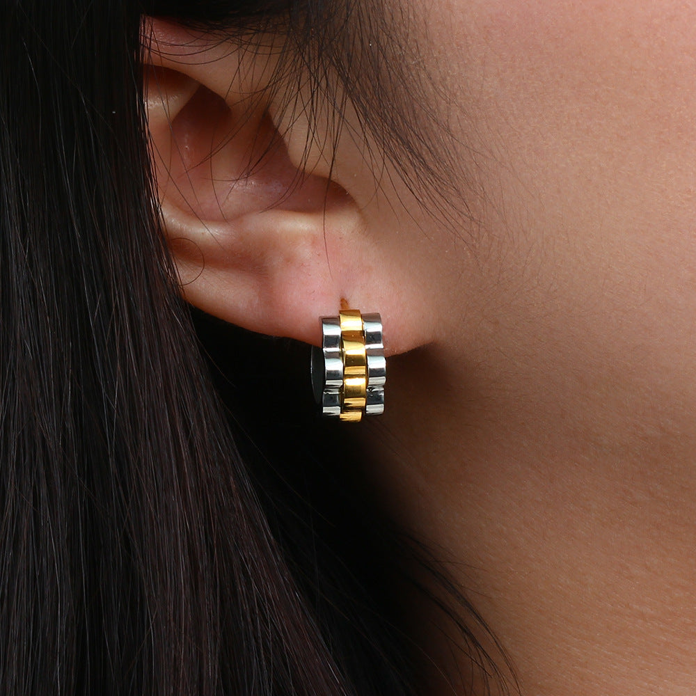 Steel Gold-plated Hip Hop Strap Pattern Earrings