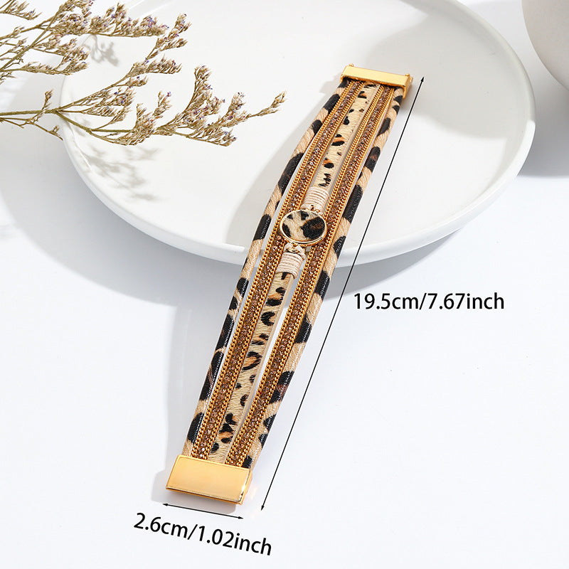 Magnetic Buckle Leopard Fashion Leather Genuine Bracelets