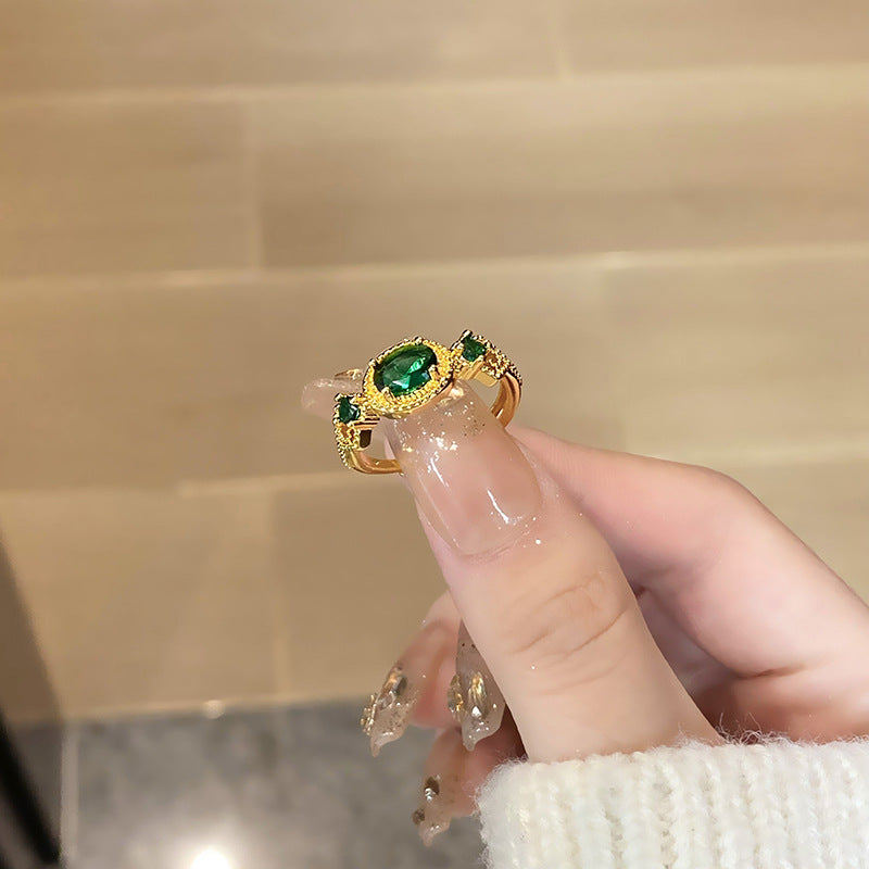 Women's Inlaid Colored Gems Open Retro Simple Temperamental Index Rings