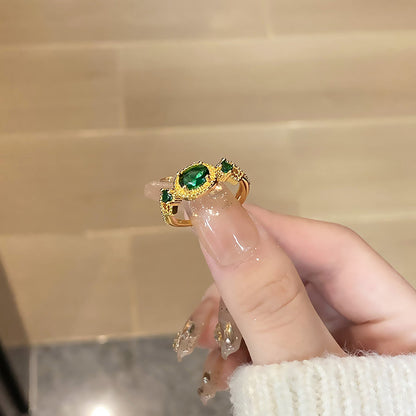 Women's Inlaid Colored Gems Open Retro Simple Temperamental Index Rings