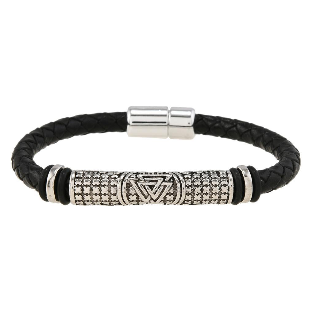 Men's Dumbbell Black Leather Woven Football Personalized Bracelets