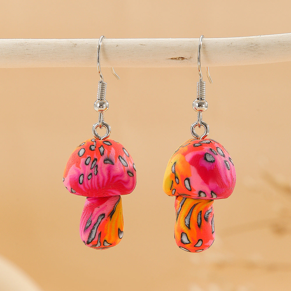 Women's Style Polymer Clay Flower Mushroom Niche Earrings