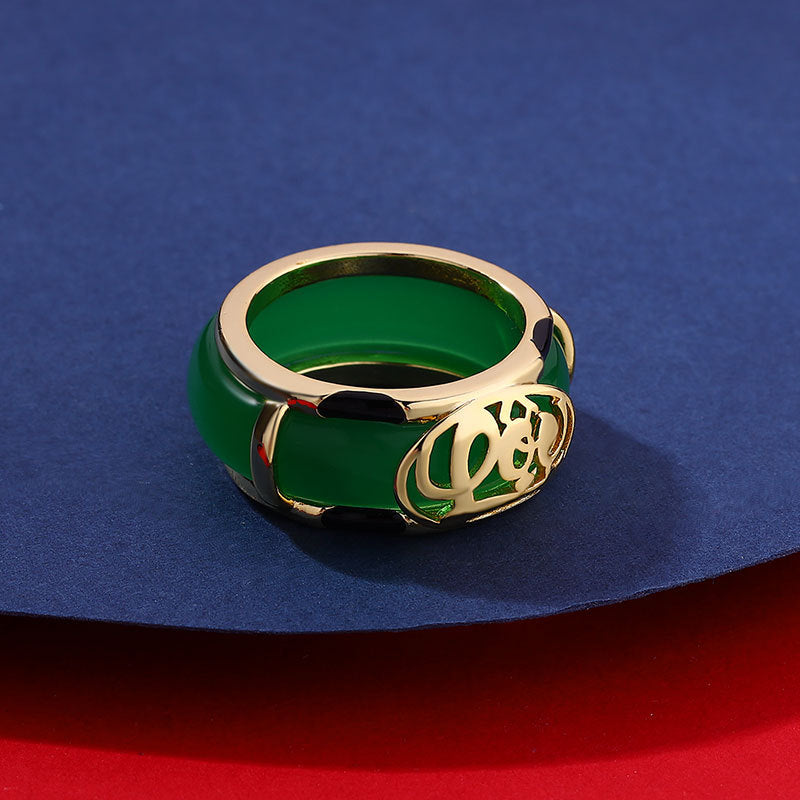 Jade Sterling Sier Plated Gold Inlaid With Rings