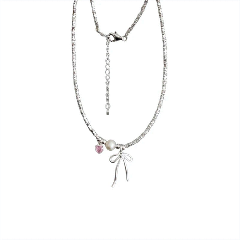Bow Pearl Broken Sier Simple Niche Necklaces