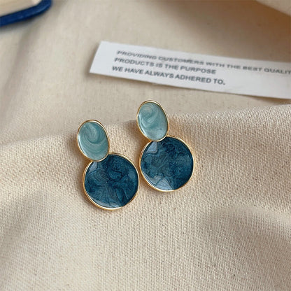 High-grade Sense Blue Color Enamel Design Blooming Earrings