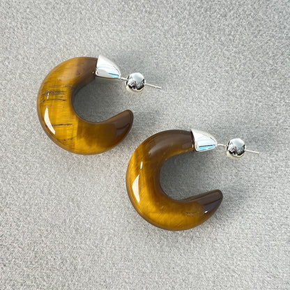 Women's Shaped Stone Agate Sier Light Luxury Minority Design Earrings