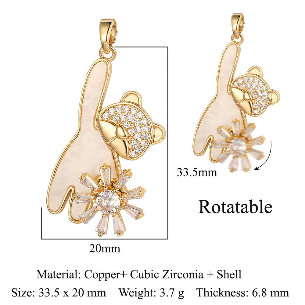 Fingertip Gyro Windmill Copper Zircon Bear Pendants