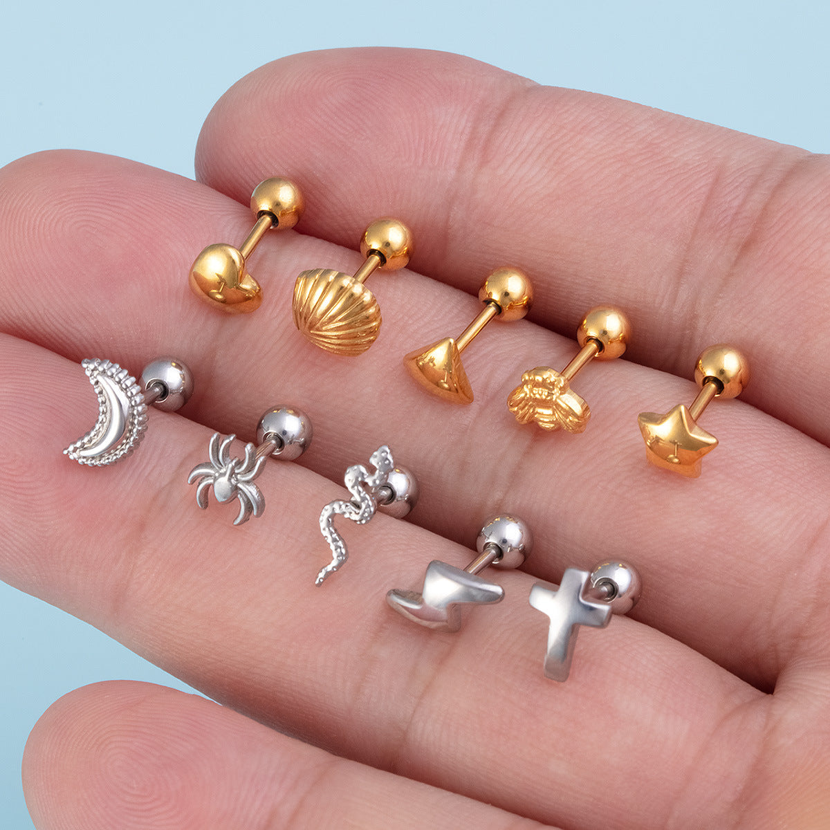 Rod Shell Snake Shape Creative Ear Bone Screw Earrings