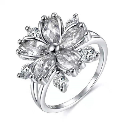 Fashion Personality Copper Inlaid Zircon Flower Rings