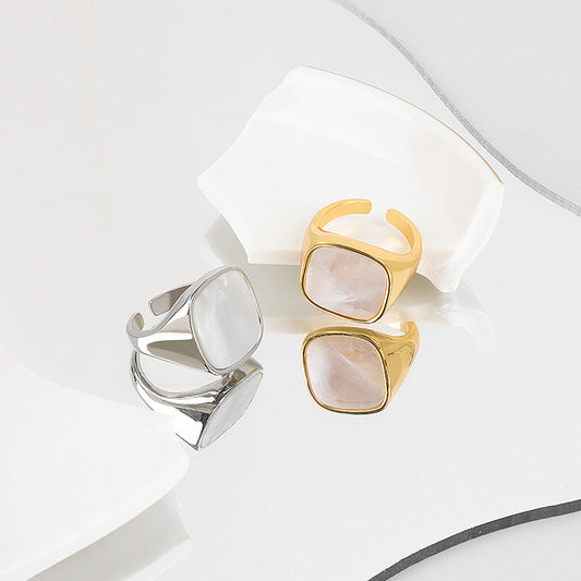 Women's Personality Exaggerated Large Square Natural White Rings