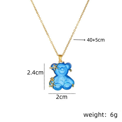 Women's Copper Micro Inlaid Zircon Resin Bear Stainless Steel Light Necklaces