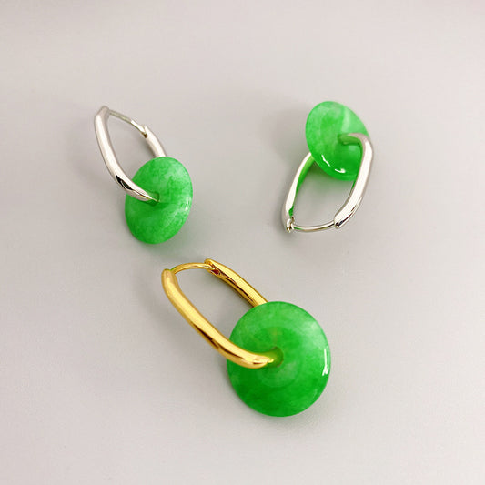 With Emerald Jade Female Brass Plating Earrings