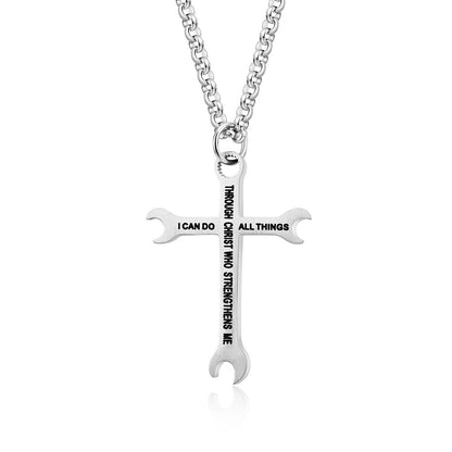 Classic Stainless Steel Wrench Cross Titanium Pendants