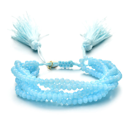 Crystal Beads Carved Agate Tassel Woven Bracelets