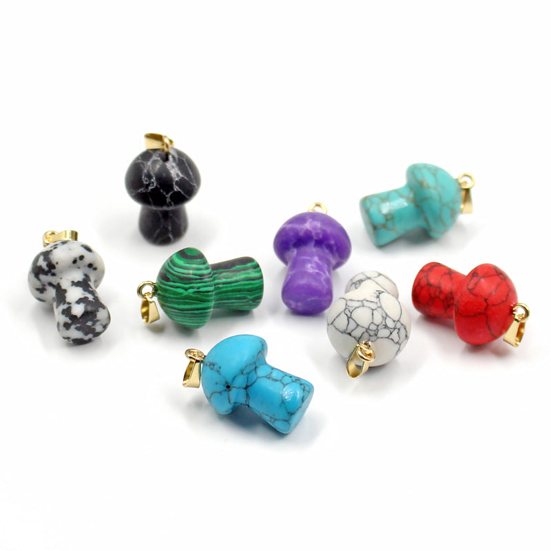 Natural Stone Small Mushroom Three-dimensional Crystal Pendants