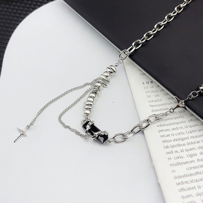 Women's & Men's Female Onyx Winding Titanium Steel Clavicle Necklaces