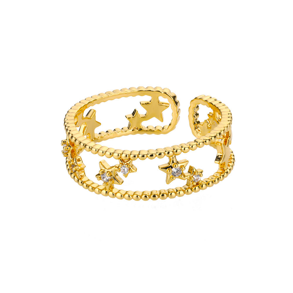 Open-end Zircon Double Layer Hollow Stars Rings