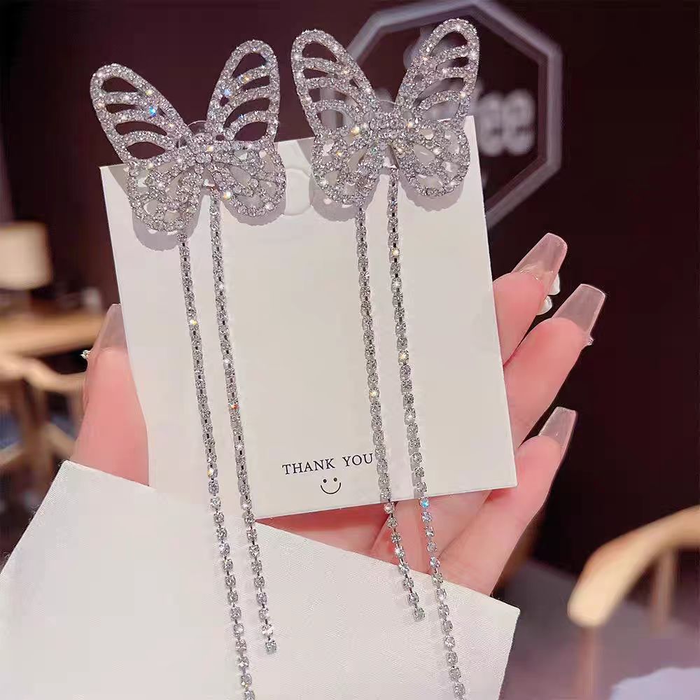 Temperament Sier Series Long Fringe Fashionable Classy Ear Earrings