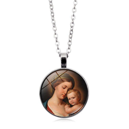 Women's Jesus Time Gem Cabochon Vintage Sweater Necklaces