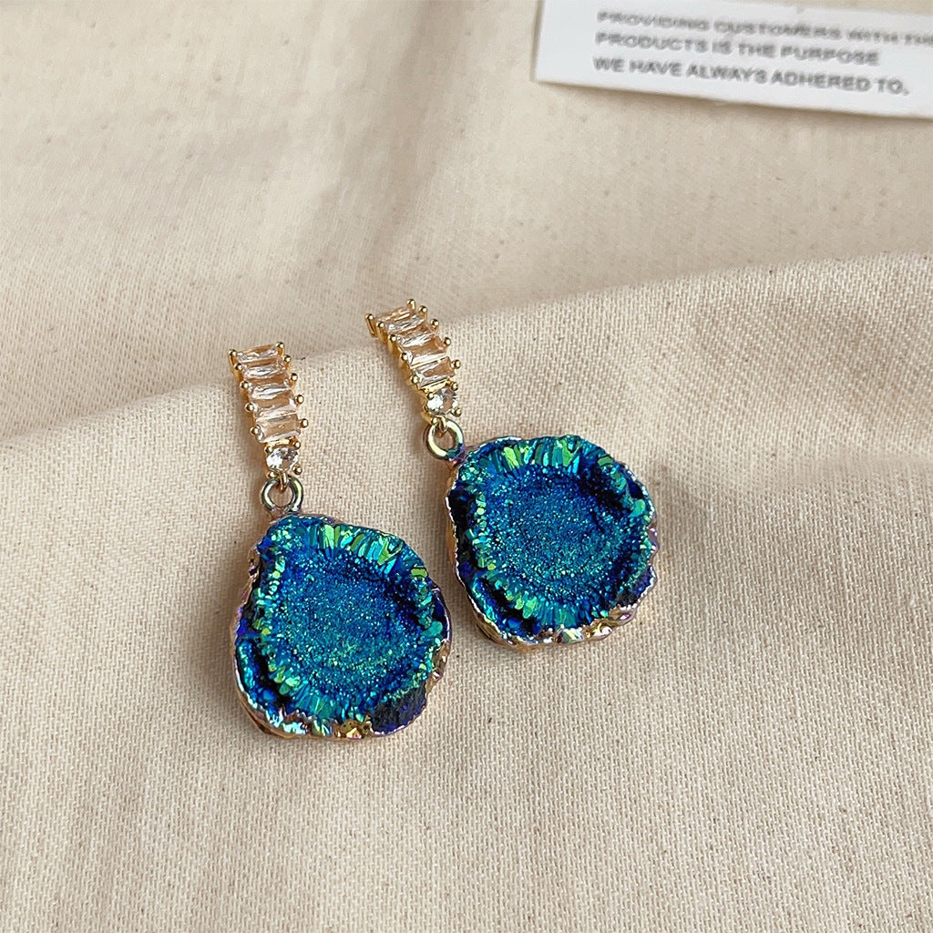 High-grade Sense Blue Color Enamel Design Blooming Earrings