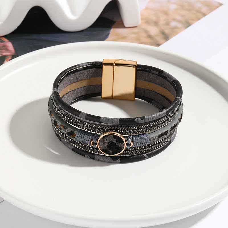 Magnetic Buckle Leopard Fashion Leather Genuine Bracelets