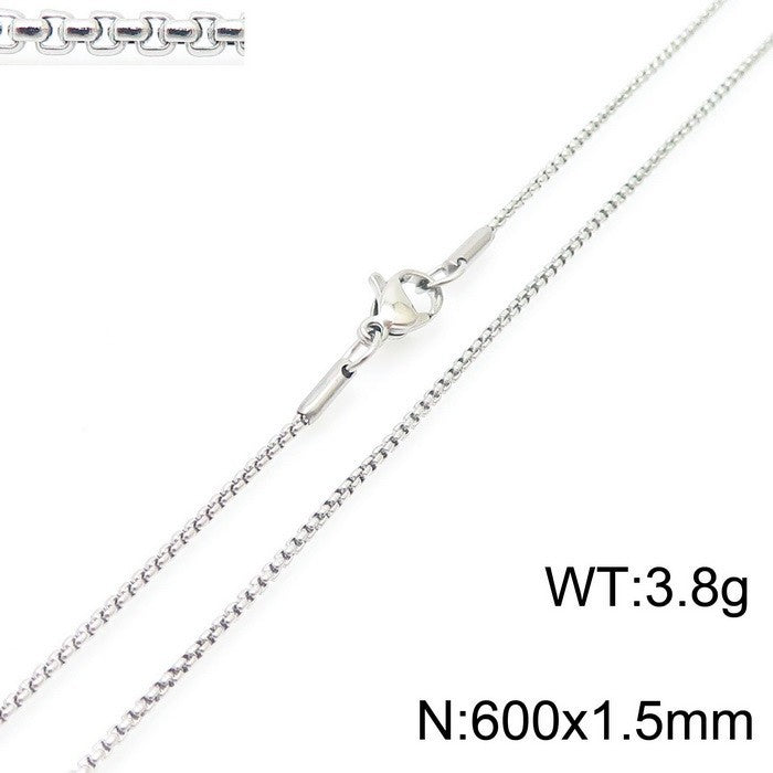 Women's & Men's Stainless Steel Square Pearl Chain Titanium Card Necklaces