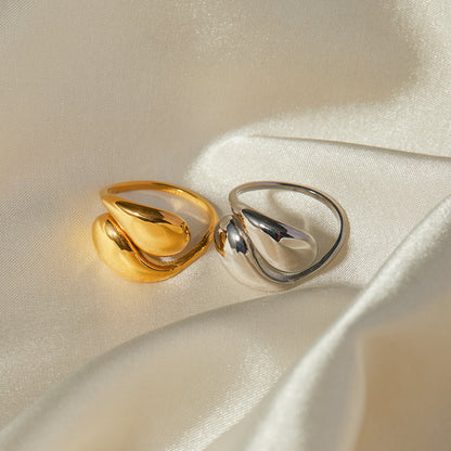 Elegant Cold Gold Stainless Steel Drop-shaped Rings