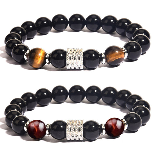 Men's Steel Tiger Eye Obsidian Bright Black Bracelets