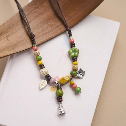 Women's Ceramic Butterfly Artistic Ornament National Style Necklaces