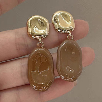 Women's Retro Coffee Color Metal Niche Design Earrings