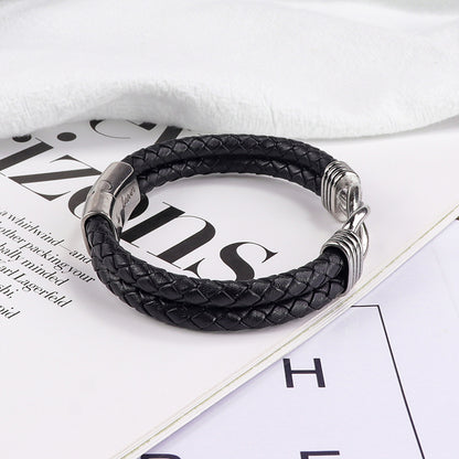 Leather Lettering Stainless Steel Magnetic Twist Bracelets