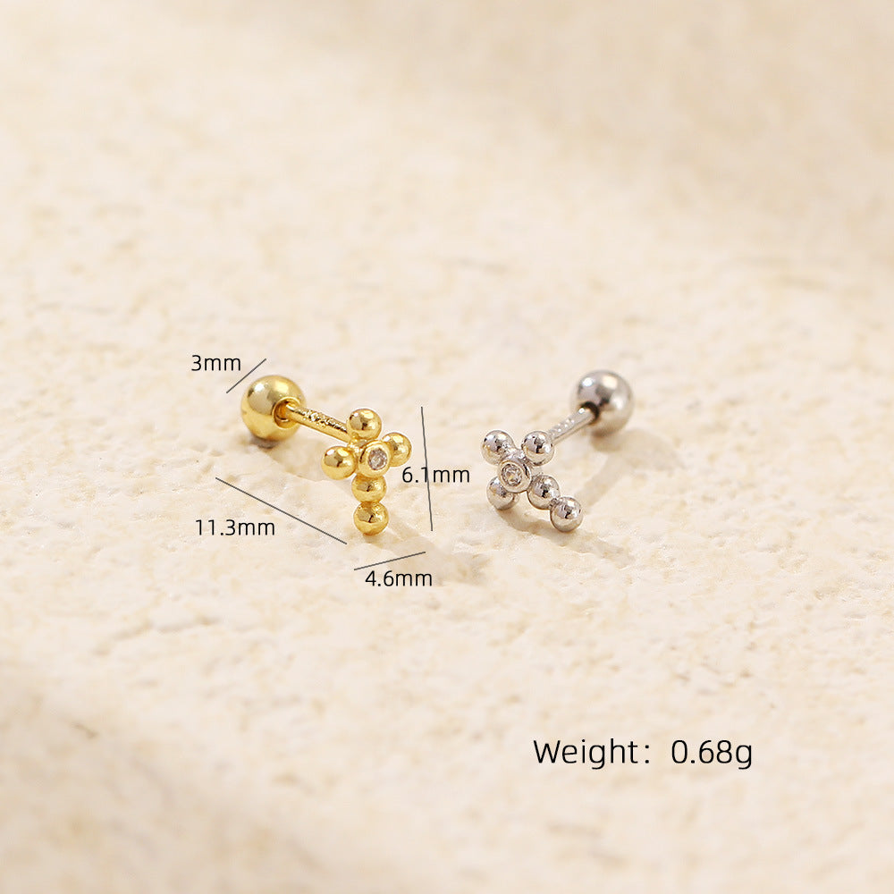 Ear Sier Cross Diamond Threaded Indie Earrings