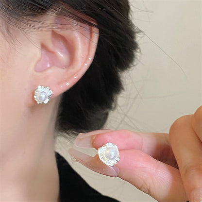 Women's Korean Style Zircon Butterfly Pearl Sier Needle Light Luxury Earrings