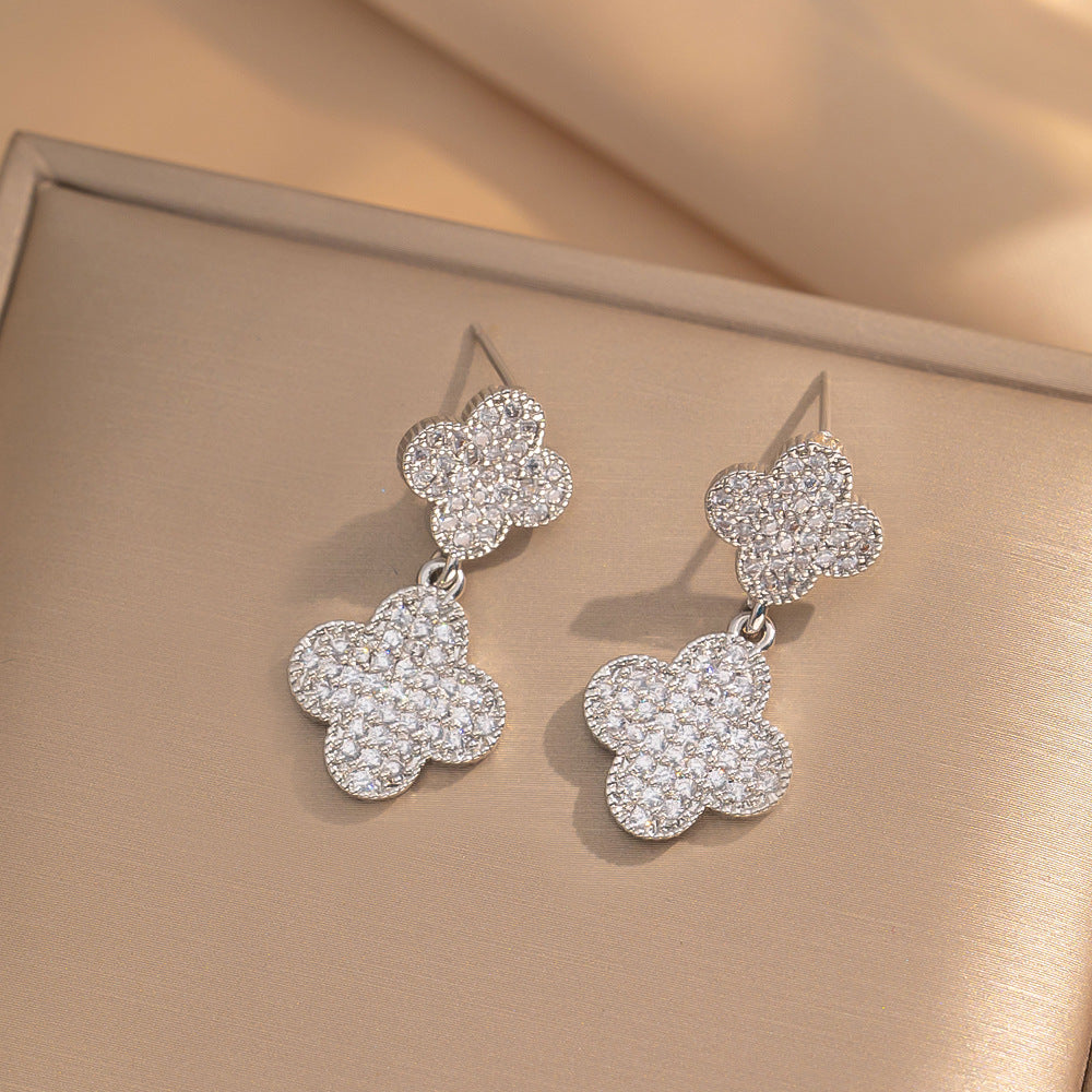 Fashionable Clover Zircon Flower Love Bear Ear Earrings