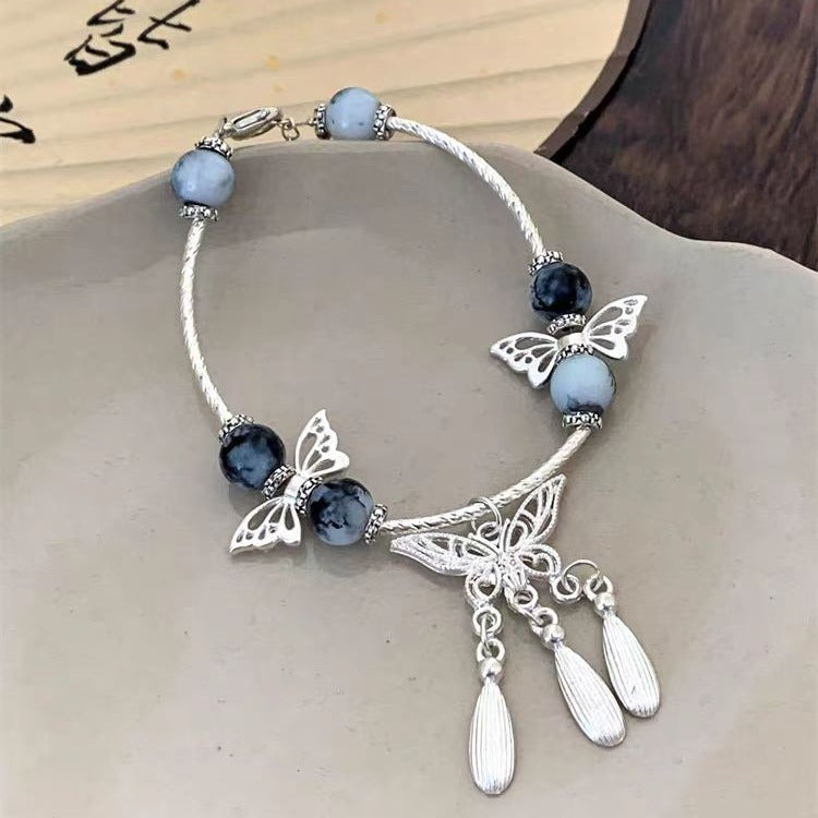 Blue White Porcelain Butterfly Antique Tassel Bracelets