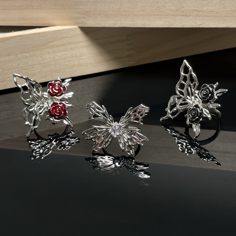 Retro Minority Female Rose Liquid Butterfly Open-end Sweet Rings