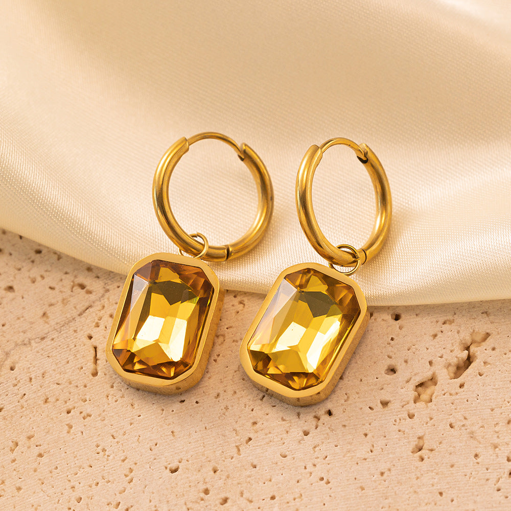 Women's Titanium Steel Gold Plated Cut Angle Rectangular Earrings