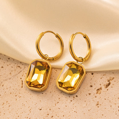 Women's Titanium Steel Gold Plated Cut Angle Rectangular Earrings