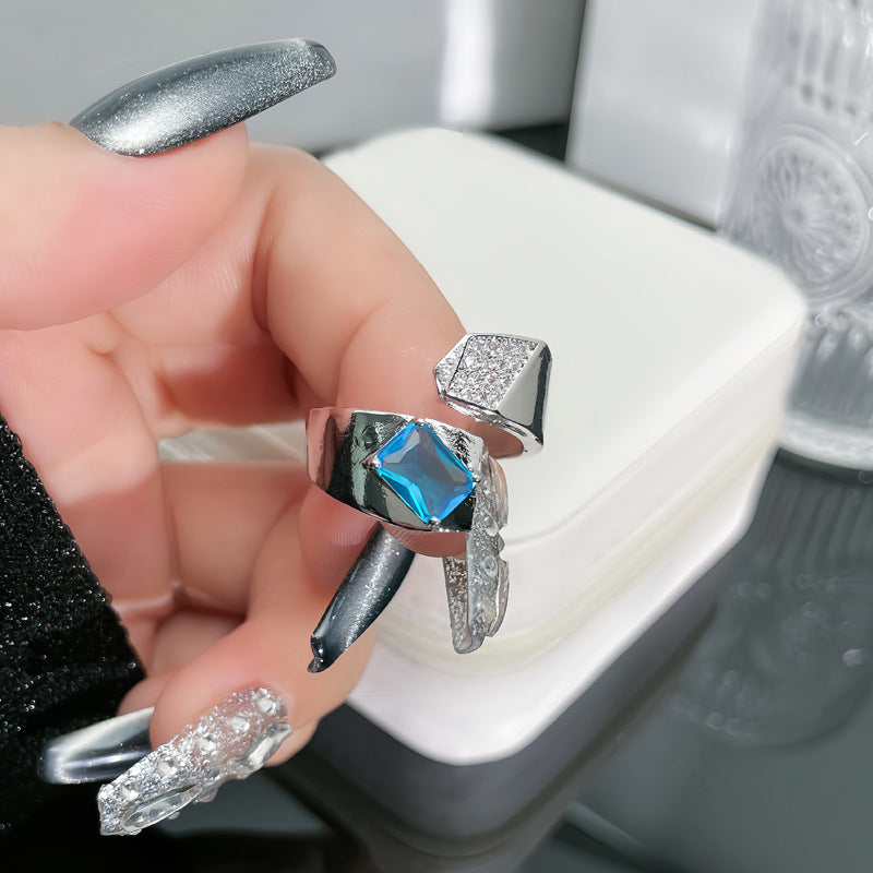 Aquamarine Zircon Light Luxury Graceful Personality Open Rings