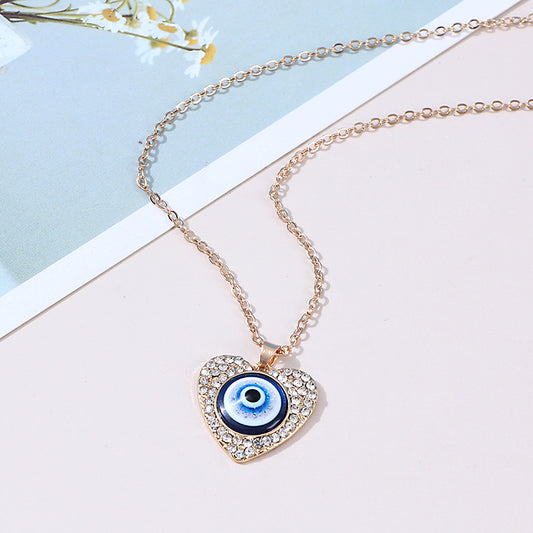 Devil's Eye Spot Drill Heart-shaped Blue Necklaces