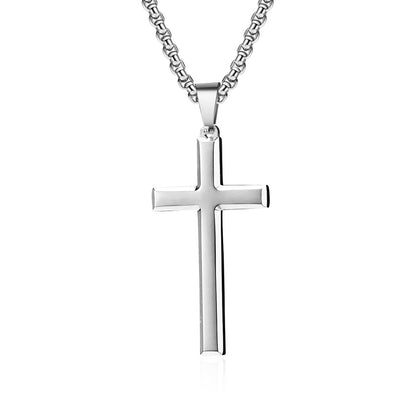 Women's & Men's Beveled Stainless Steel Cross Unisex Style Necklaces