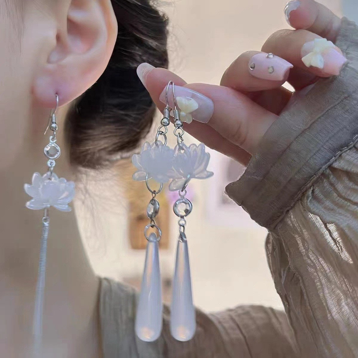 Chinese Style Vintage Tassel National Sier Needle Bamboo Temperament Earrings