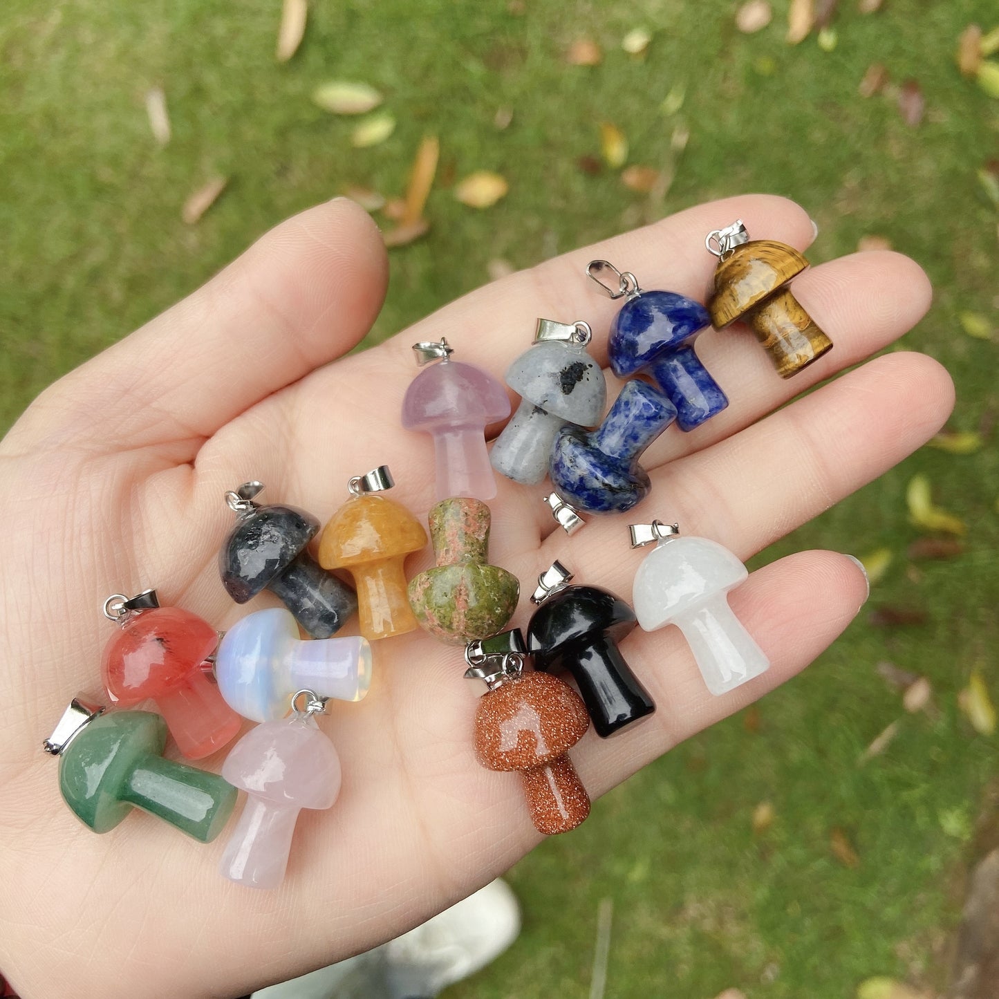 Natural Crystal Jade Mushroom Tigereye Pink Pendants