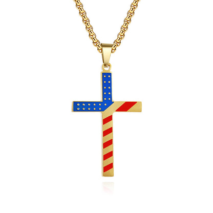 Women's & Men's Star Stripes Titanium Steel Cross Wear Pendants