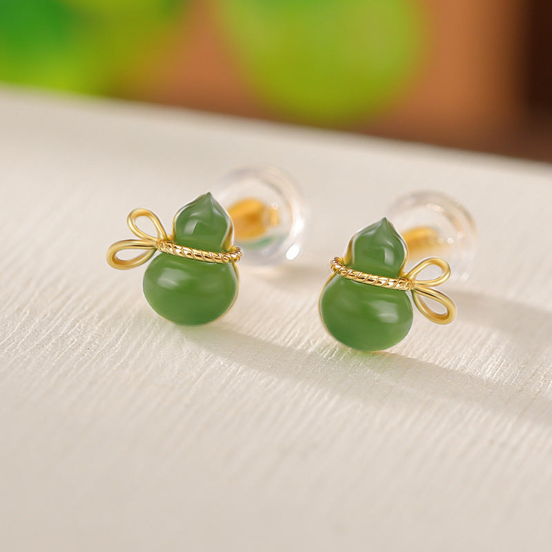 Plated Jade Green Blue Water Vintage Fu Lu Earrings