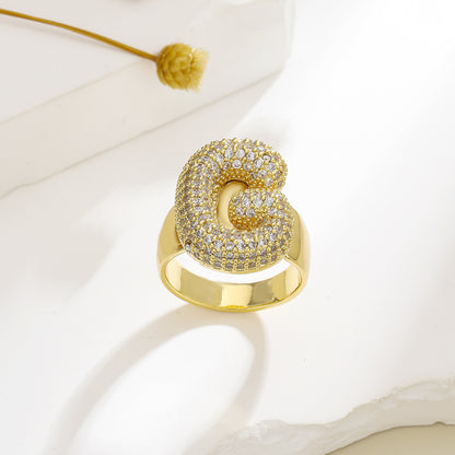 Gold Exaggerated Micro Inlaid Zircon English Rings