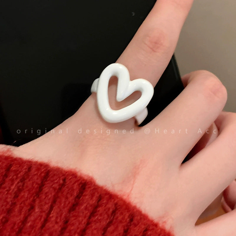 Drip Glazed Love Heart-shaped Female Adjustable Index Finger Rings