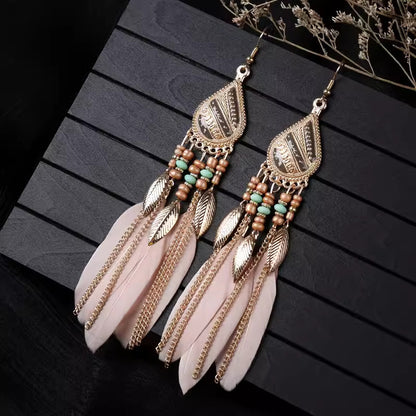 Ethnic Style Long Feather Temperamental Tassels Personality Earrings