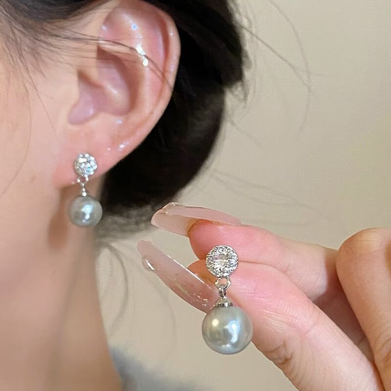 High Sense Niche Imitation Pearl Simple Full Earrings