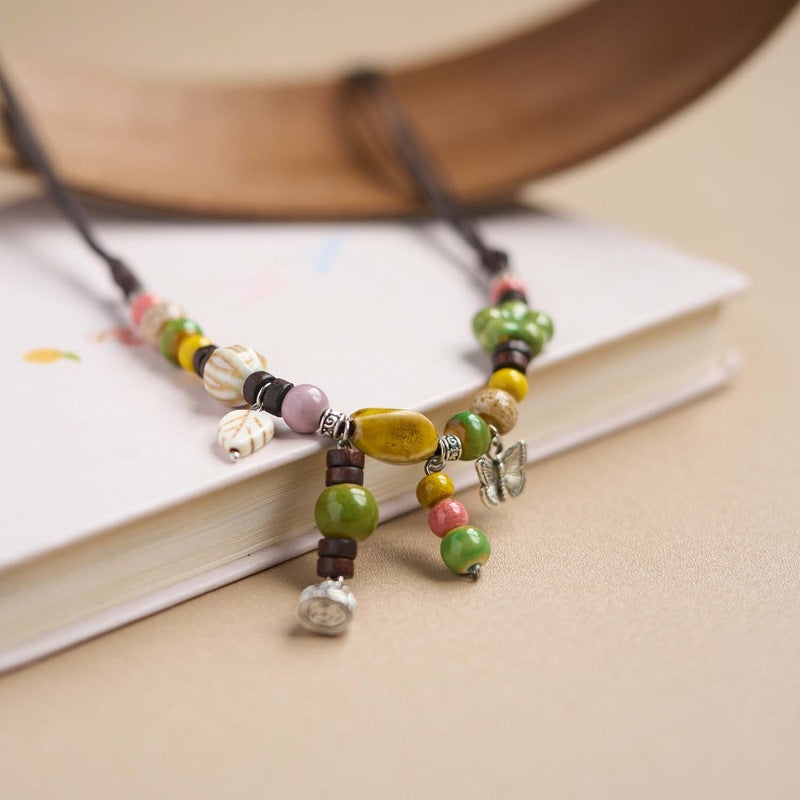 Women's Ceramic Butterfly Artistic Ornament National Style Necklaces